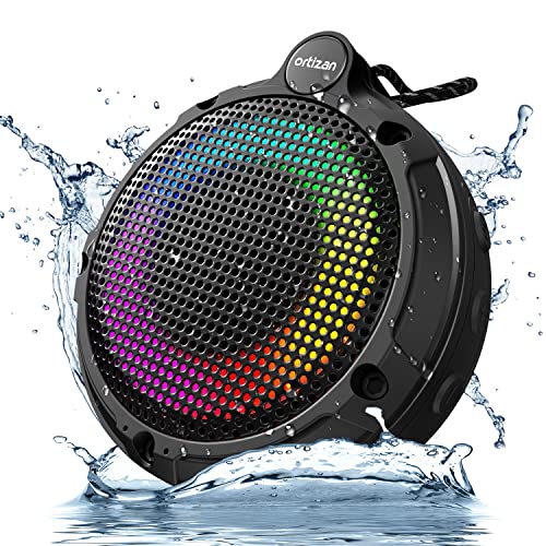 Ortizan Bluetooth Shower Speaker, IPX7 Waterproof Wireless Speaker with LED Light, 8W Loud Sound, 24H Playtime, Floating, Portable Mini Speakers for Kayak, Beach, Biking, Gifts for Men, Women
