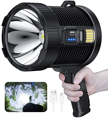 NiaoChao Rechargeable Spotlight, 900000 Lumens Led Spot Lights Handheld Large Flashlight Super Bright Outdoor Solar Spotlights Searchlight with Cob Light, 6 Modes, IPX5 Waterproof