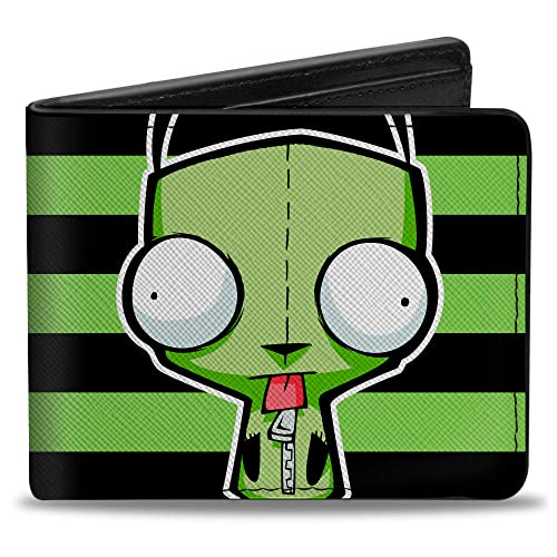 Nickelodeon Wallet, Bifold, Invader Zim GIR Pose Stripe Green Black, Vegan Leather