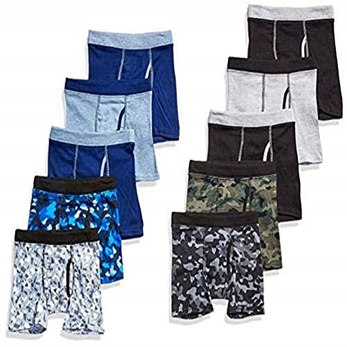Hanes Boys' Boxer Briefs, 10-Pack, Boys Cotton Underwear, Moisture-Wicking Cotton Boxer Briefs, 10-Pack Large, (Colors May Vary)