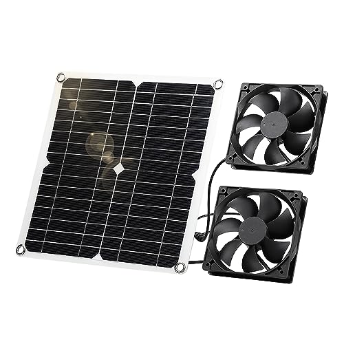 SUNYIMA Solar Fan, 12W Solar Panel Fan Weatherproof with DC Dual Fan for Small Chicken Coops, Greenhouses, Sheds,Pet Houses, Window Exhaust (Dual Fan)