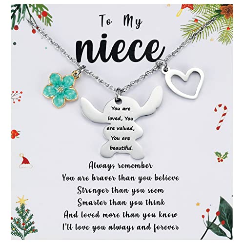 MIXJOY Stitch Gifts To My Niece You are Loved Valued Beautiful Stitch Necklace Gift for Teen Niece, Little Lilo Stitch Lover Birthday Gifts for Little Teen Girls