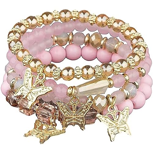 twinkle eye Pink Boho Stack Bracelet Butterfly Beaded Bracelet Friendship Bracelet Anxiety Relief Bracelet Western Bracelet Y2k Bracelet For Women