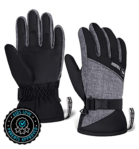 Kids Winter Gloves - Snow & Ski Waterproof Youth Gloves for Boys & Girls - Insulated for Cold Weather Outdoor Play, Skiing & Snowboarding - with Windproof Thermal Shell & Synthetic Leather Palm