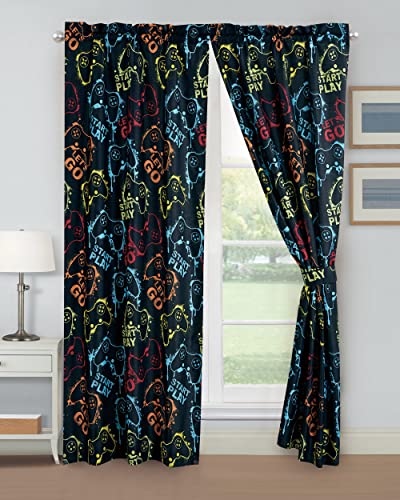 Chezmoi Collection 4-Piece Kids/Teens Gamer Window Curtain Set - Soft Microfiber Multi-Color Video Games Gamepad Whimsical Fun Kids Rod Pocket Drapes, 2-Panels (42' W x 63' L)