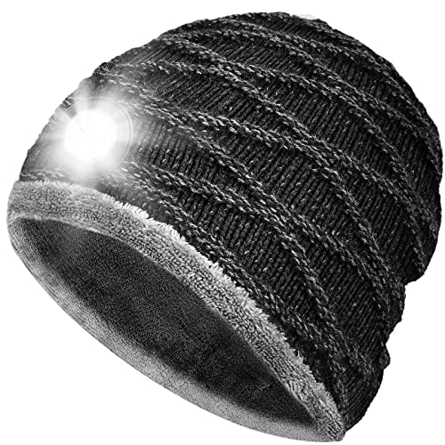 LED Beanie With Light Gifts for Men - Christmas Stocking Stuffers for Men Women Gifts for Grandpa Dad Husband Brother Him Teens - Winter Knit Cap Headlamp Lighted Hat for Running Camping Hunting