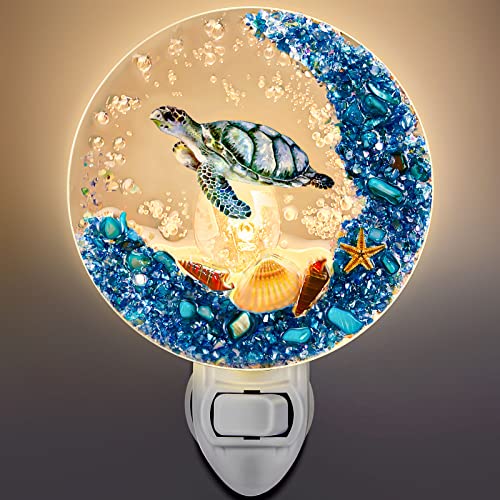 Hortsun Plug in Seashell Night Light Ocean Sea Animal Decorative Night Light Plug in Beach Nightlight Vintage Ocean Night Lamps for Adult for Home Bedroom Living Room Bathroom Wal(1 Piece, Sea Turtle)