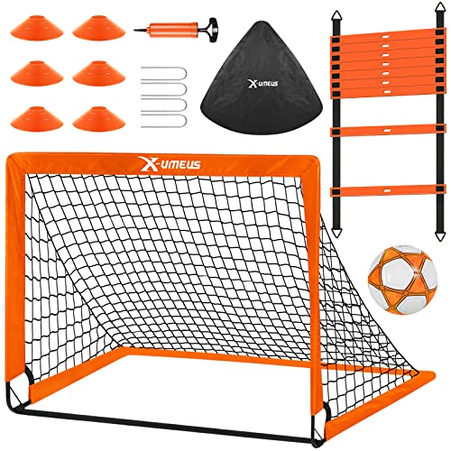 Kids Soccer Goals for Backyard, 4' x 3' Pop Up Toddler Goal Training Equipment with Ball, Agility Ladder and Cones, Portable Nets Backyard Youth Outdoor Sports Games
