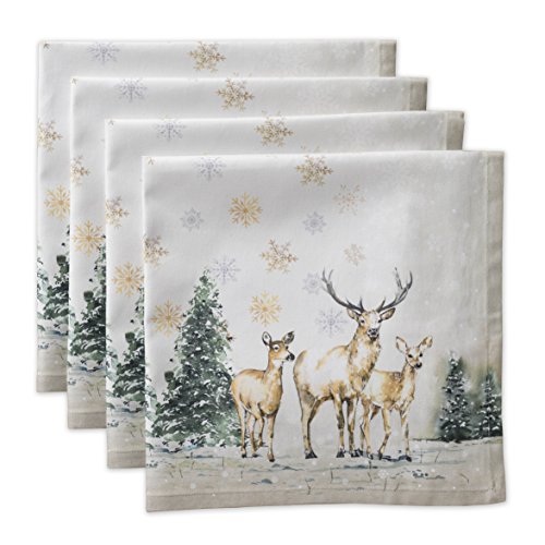 Maison d' Hermine Napkins 20'x20' 100% Cotton Decorative Table Cloth Napkin for Gifts, Kitchen, Party, Wedding, Restaurant & Camping, Deer in The Woods - Thanksgiving/Christmas (Set of 4)
