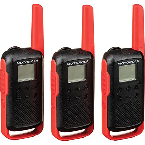Motorola Solutions, Portable FRS, T210TP, Talkabout, Two-Way Radios, Rechargeable, 22 Channel, 20 Mile, Black W/Red, 3 Pack