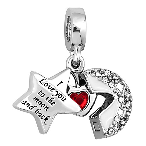 CharmSStory Heart I Love You To The Moon and Back Charm Jewelry Photo Beads For Bracelets (White)