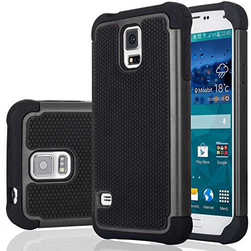 Jeylly Galaxy S5 Case, Samsung S5 Cover, Shock Absorbing Hard Plastic Outer + Rubber Silicone Inner Scratch Defender Bumper Rugged Hard Case Cover for Samsung Galaxy S5 S V G900 - Black
