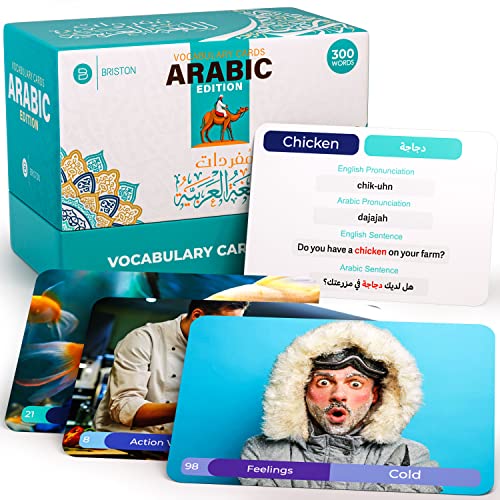 Arabic Vocabulary 300 Flash Cards - Beginner Vocab with Pictures - Memory & Sight Words - Educational Language Learning - Game Like Play - Kids, Grade School, Classroom, Homeschool - Briston Brand