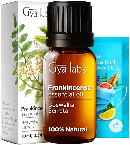 Gya Labs Frankincense Essential Oil - 100% Pure, Natural Frankincense Oil for Skin, Face, Body & Massages - Premium Grade for Wellness & Comfort - Woody, Balsamic & Calming (0.34 Fl Oz)