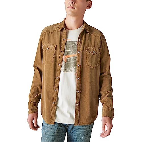 Lucky Brand Men's Corduroy Western Long Sleeve Shirt, Kangaroo