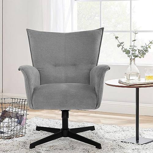 LSSPAID Swivel Accent Chairs Set of 1, Fabric Upholstered Armchairs 360 Degree Rotation Sofa Chair, Ergonomic Design Living Room Chair, Modern Leisure Single Sofa with No Wheels, Grey