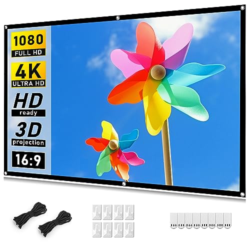 Projector Screen 72 inch, Taotique 4K Movie Projector Screen 16:9 HD Foldable and Portable Anti-Crease Indoor Outdoor Projection Double Sided Video Projector Screen for Home, Party, Office, Classroom