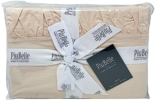 Piubelle Piu Belle Portugal Luxurious 4 Piece Soft 100% Cotton Ruffle Light Peach Sheet Set Shabby Chic (Queen)