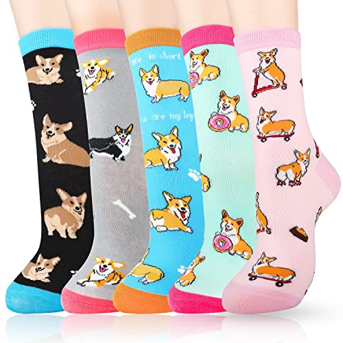 Belloxis Corgi Gifts for Corgi Lovers, Corgi Socks 5 Pairs, Funny Fun Novelty Socks, Gifts for Women