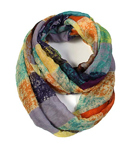 Scarf& Spring Fashion Mixed Color Oil Paint Versatile Infinity Head Wrap (Brick Teal Orange Purple)
