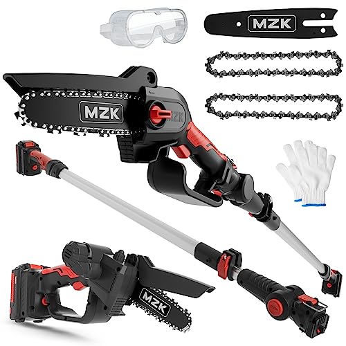 MZK 2-in-1 Cordless Pole Saw & Mini Chainsaw with 3 Replacement Chain, 20V Battery Pole Chainsaw, 4.5' Cutting Capacity, 13ft Reach Pole Saw for Tree Trimming(Battery and Fast Charger Included)