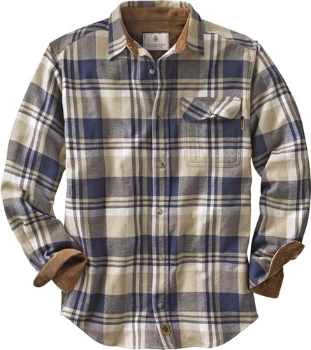 Legendary Whitetails Men's Buck Buck Camp Flannel Shirt, Long Sleeve Plaid Button Down Casual Shirt for Men, with Corduroy Cuffs, Fall & Winter Clothing, Shale Plaid, Large