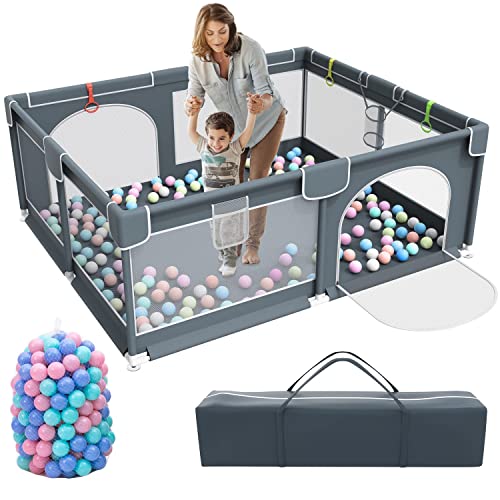 Baby Playpen, 79' x 63' Extra Large Baby Playpen with 50 PCS Ocean Balls, Indoor & Outdoor Kids Activity Center, Infant Safety Gates with Breathable Mesh,Sturdy Play Yard for Babies and Toddlers