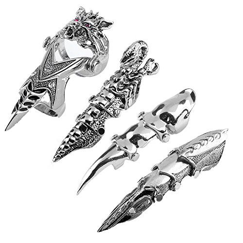 Jovivi Men's Jewelry Double Loop Activity Ring Armor Shape Punk Style Ring,4pcs