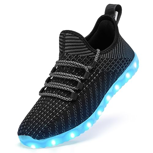BosenHulu Light Up Shoes for Women Men Unisex USB Charging LED Shoes Adult Halloween Glowing Luminous Trainers Mesh Upper Flashing Sneakers(Black,13)