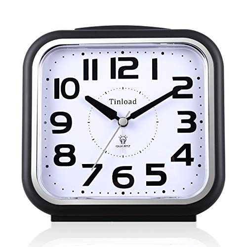 5.5' Silent Analog Alarm Clock Non Ticking, Gentle Wake, Beep Sounds, Increasing Volume, Battery Operated Snooze and Light Functions, Easy Set, Black (Best for Elder)