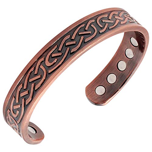 Reevaria Heavyweight Large Copper Celtic Magnetic Cuff Bracelet for Men, with 10 Magnets