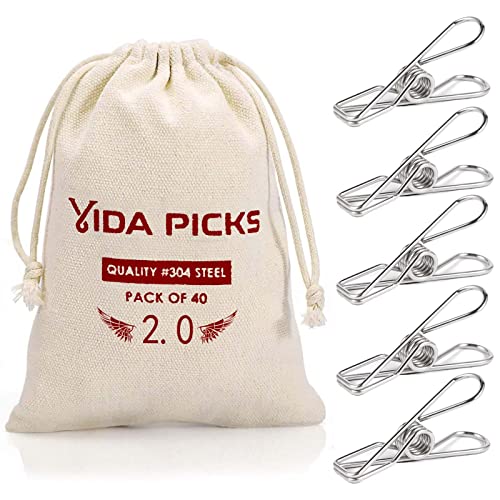 40 Pack Wire Clothes Pins Heavy Duty Outdoor, Stainless Steel ClothesPins for Hanging Clothes, Metal Clothes Pegs, Clothing Clips, Laundry Pins 2.0mm Diameter 6cm Long