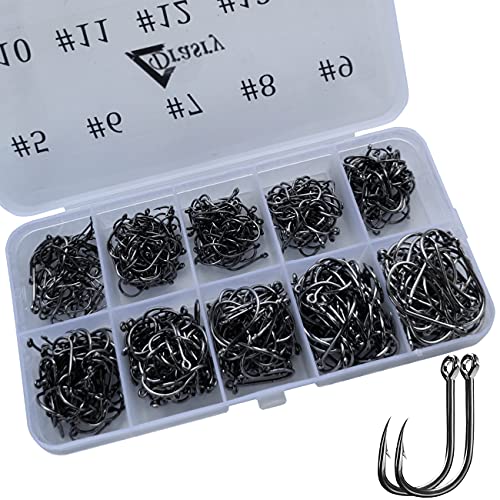 Drasry Fishing Hooks Set High Carbon Steel Jig Bait Sharp Fish Hook for Saltwater Freshwater (Black Small Fishing Hooks (5 to14))