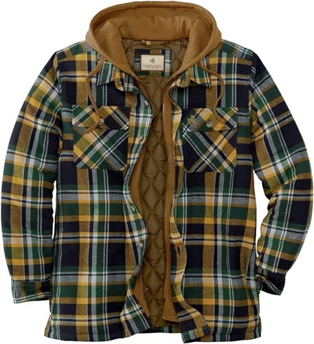 Legendary Whitetails Men's Standard Maplewood Hooded Shirt Jacket, Field Tract Plaid, Medium