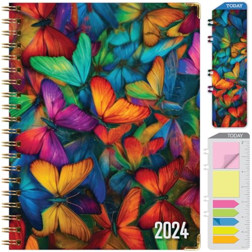HARDCOVER 2024 Planner: (November 2023 Through December 2024) 8.5'x11' Daily Weekly Monthly Planner Yearly Agenda. Bookmark, Pocket Folder and Sticky Note Set (Colorful Butterflies)
