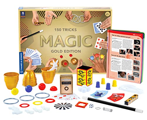 Thames & Kosmos Magic: Gold Edition | Playset with 150 Tricks | 96 Page Full Color Instruction Manual | 42 Props | Video Tutorials | Fun for Kids 8+