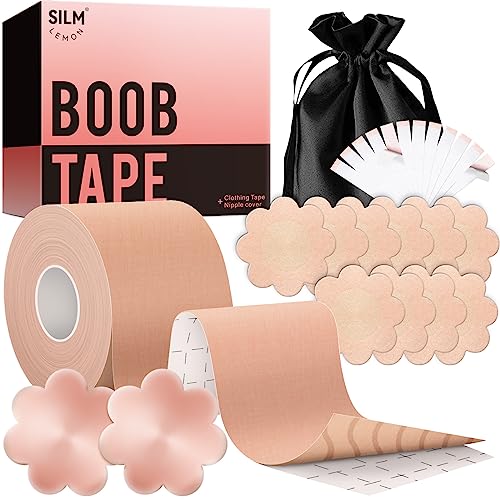 Boob Tape - Silm Lemon Boobtape for Breast Lift | Breast Tape, Invisible Breast Lift Tape for Plus Size | Waterproof Sweat-Proof Body Tape (2 in, Beige)