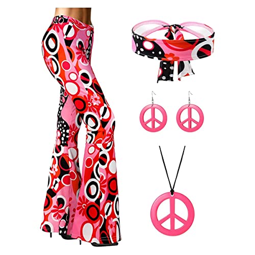 SATINIOR 70s 80s Women Hippie Costume Set, Bell Bottom Flared Pant for Halloween Cosplay
