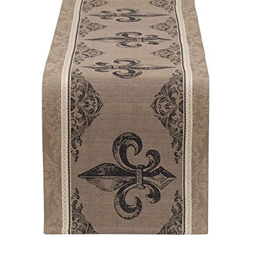 DII French Style Tabletop Kitchen Collection, Reversible Table Runner, 14x72, Fleur de Lis Stripe