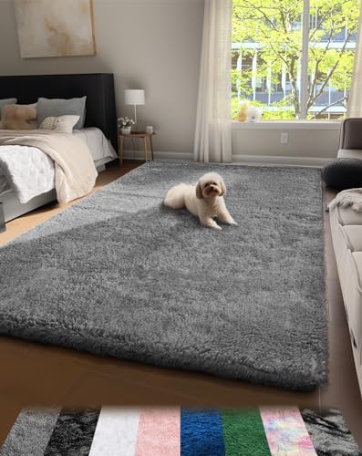 Ophanie Machine Washable Upgrade 4x6 Rugs for Bedroom, Grey, Fluffy Shaggy Soft Area Rug, Gray Non-Slip Indoor Floor Carpet for Living Room, Kids Baby Boys Teen Dorm Home Decor Aesthetic, Nursery