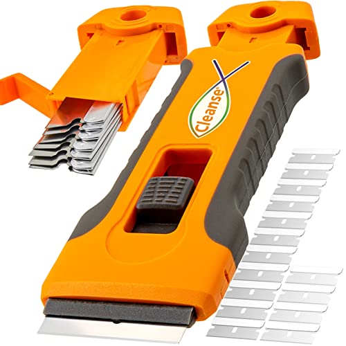 Razor Blade Scraper Tool with 15pcs Extra Blades, Cleaning Razor Scraper for Glass, Glass Top Stove Scraper for Oven Door, Cooktop Scraper, Glass Scraper Cleaning Paint from Glass