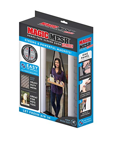 Magic Mesh Deluxe- Black- Hands Free Magnetic Screen Door, Mesh Curtain Keeps Bugs Out, Frame Hook & Loop, Hands Free, Pet & Kid Friendly- Fits Doors up to 83” x 39”