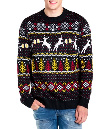 Tipsy Elves Men's Black Deer with Beer Ugly Christmas Sweater Size M