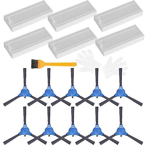 JJ Neumann Replacement Parts Accessories Compatible with Coredy R380 1700Pa, R300 Robot Vacuum Cleaner 1400Pa 6 Filters and 10 Brushes, 16pcs