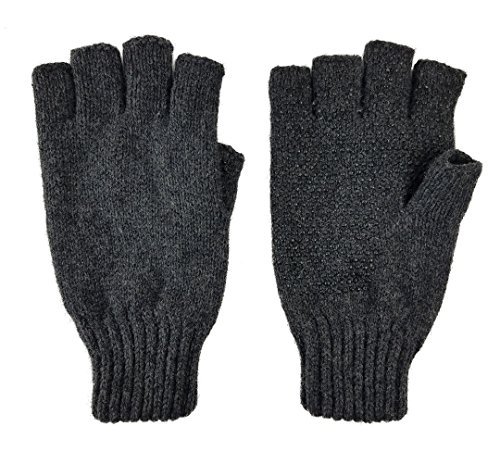 BRUCERIVER Men's Wool knitted with Thinsulate lining Fingerless Ragg Gloves (Anthra)