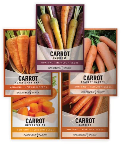 Carrot Seeds for Planting Home Garden - 5 Variety Pack Rainbow, Imperator 58, Scarlet Nantes, Bambino and Royal Chantenay Great for Spring, Summer, Fall, Heirloom Carrot Seeds by Gardeners Basics