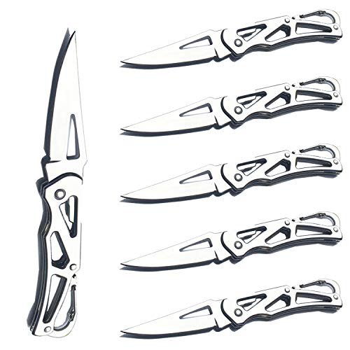 6 Pack Stainless Steel Self-Defense Folding Knife With Key Ring, Outdoor Survival Pocket Knife, Easy To Everyday Carry Small Knife