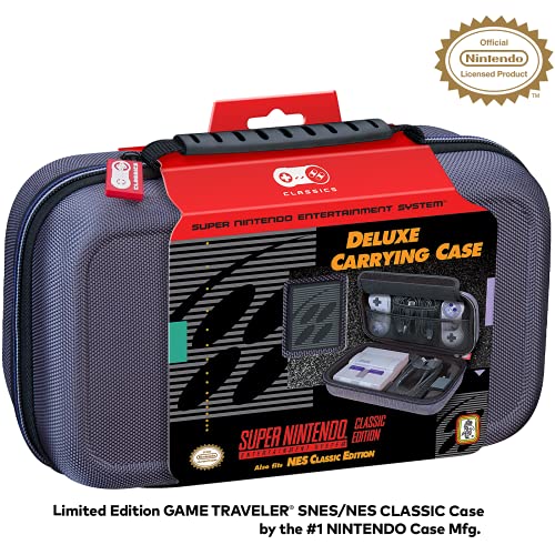 Nintendo Licensed Classic Edition NES & SNES Case - Protective Hard Shell Deluxe System Case , Grey Ballistic Nylon Exterior