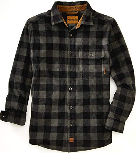 Venado Mens Plaid Shirts for Men - Heavyweight Buffalo Plaid Fleece Shirt - Soft (Plaid Charcoal, X-Large)