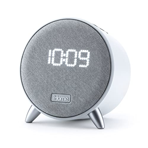iHome Bluetooth Alarm Clock with USB Charging and Ambient Night Light, Digital Alarm Clock for Bedroom, Home Office, or Dorm (IBT235V2W – White)